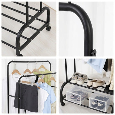 Suport dublu pentru umerase, 117x51x155cm, capacitate 68kg, negru