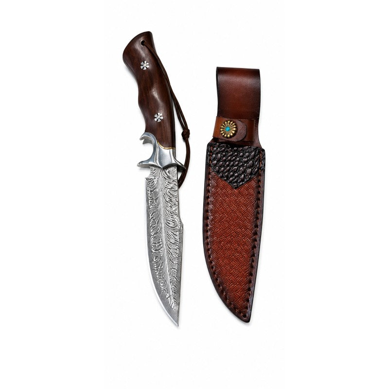Cutit supravietuire cu maner lemn si teaca, lama 16 cm, lungime totala 28 cm