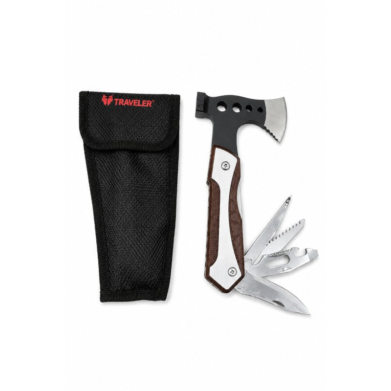 Ciocan cu toporas multifunctional 6 in 1, cu husa de protectie, pentru camping