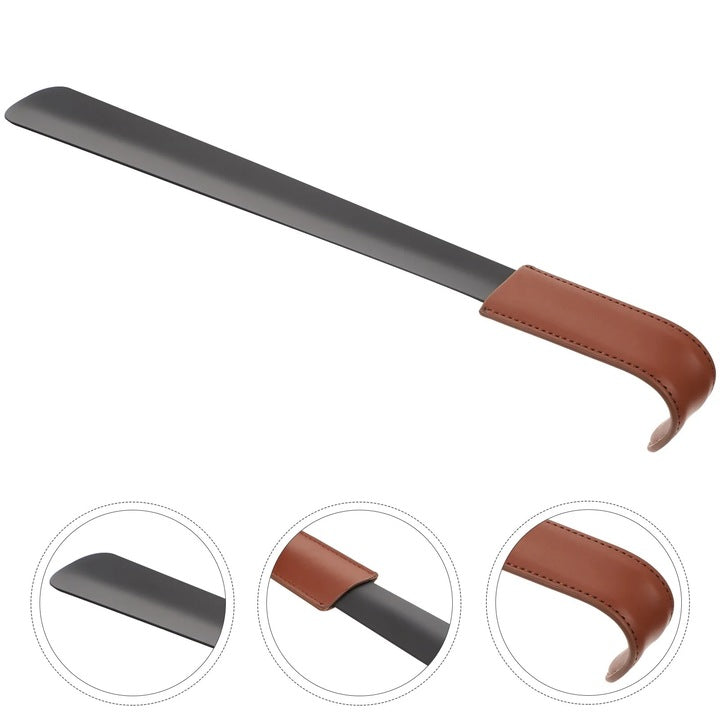 Incaltator metalic cu maner din piele, lungime 58 cm pentru incaltare usoara