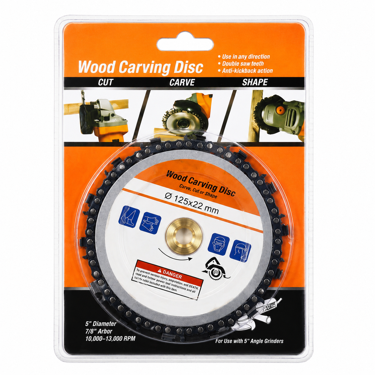 Disc cu lant pentru lemn 125x22mm, 14 dinti, pentru sculptura si finisare