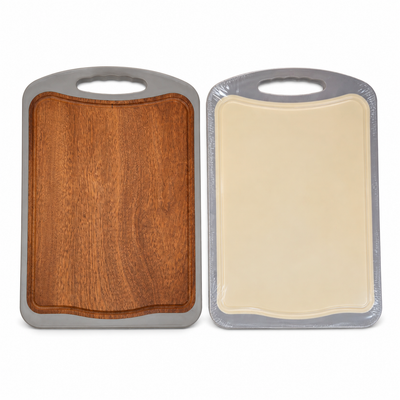 Tocator cu doua fete, lemn de bambus si plastic, 31x43x2 cm, cu maner si canal colectare lichide