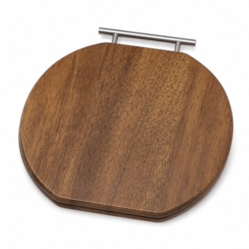 Tocator rotund din lemn cu maner metalic 33x3 cm pentru taiere si servire