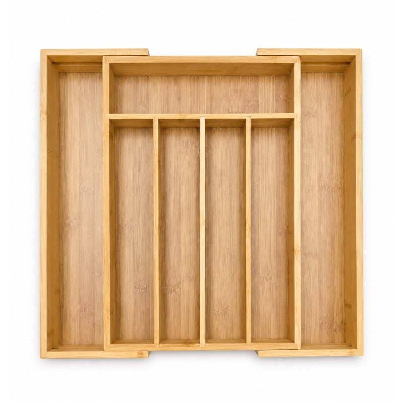 Organizator tacamuri extensibil din bambus 25.5x35.5 cm, compartimente multiple