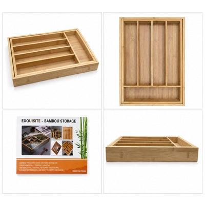 Organizator tacamuri extensibil din bambus 25.5x35.5 cm, compartimente multiple