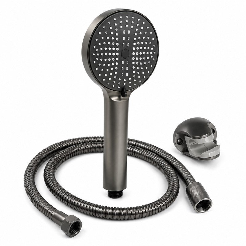 Set para dus cu furtun metalic si suport, lungime 150 cm, finisaj gri grafit