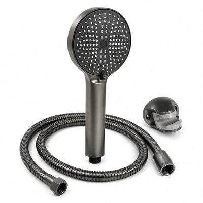 Set para dus cu furtun metalic si suport, lungime 150 cm, finisaj gri grafit