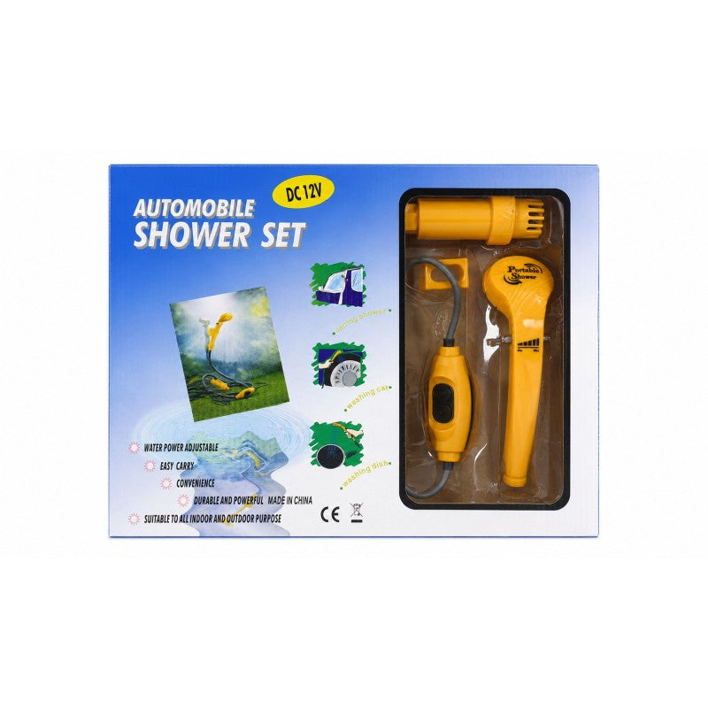 Dus portabil pentru camping, alimentare 12V la priza auto, cu pompa si para reglabila