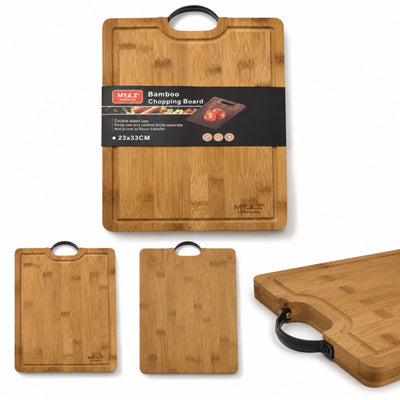 Tocator din lemn de bambus 23x33x1.5cm cu maner si canal pentru lichide