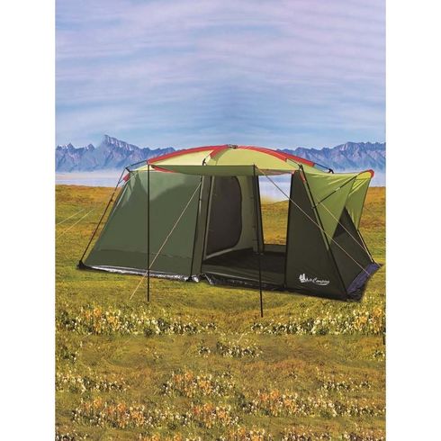 Cort camping 4 persoane, impermeabil, 2 camere, verde, structura rezistenta