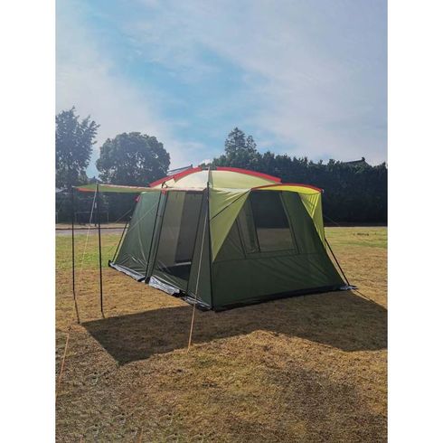 Cort camping 4 persoane, impermeabil, 2 camere, verde, structura rezistenta