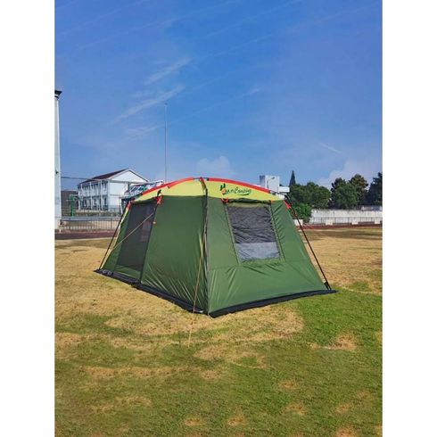 Cort camping 4 persoane, impermeabil, 2 camere, verde, structura rezistenta