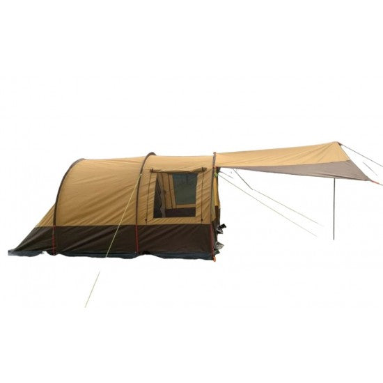 Cort camping tunel 6 persoane, 2 camere + living, impermeabil, copertina frontala
