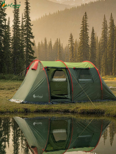 Cort camping 3 persoane, impermeabil, 2 camere, verde