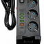 Prelungitor 9 in 1 cu 3 prize, 5 porturi USB si incarcare wireless, cablu 1.85 m, negru