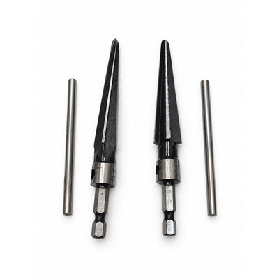 Set 2 freze conice ascutite cu tija hexagonala si parghii metalice pentru prelucrare precisa