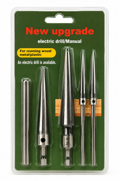 Set 2 freze conice ascutite cu tija hexagonala si parghii metalice pentru prelucrare precisa
