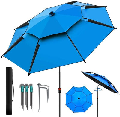 Umbrela pentru protectie solara, diametru 2.2 m, cu tarusi si husa, albastru