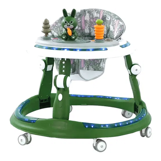Premergator pliabil cu 6 roti silentioase, sunet si lumini, pentru copii 6 luni+ verde