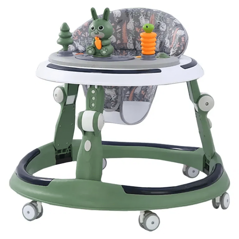 Premergator pliabil cu 6 roti silentioase, sunet si lumini, pentru copii 6 luni+ verde