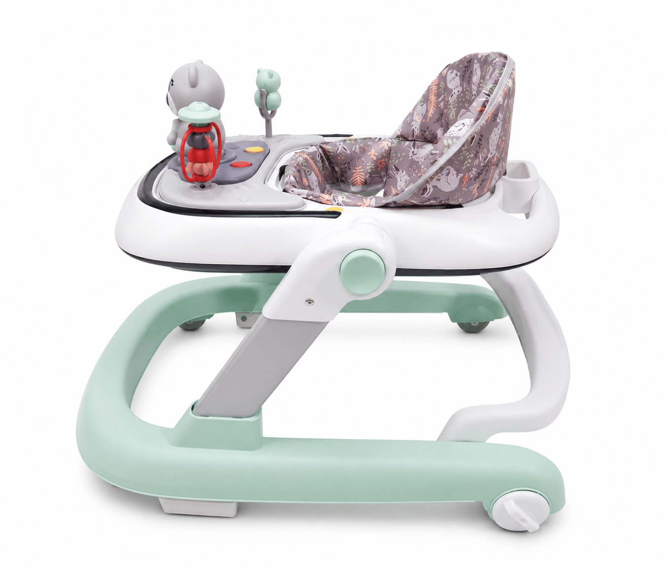 Premergator verde cu 6 roti silentioase si sezut reglabil pentru copii 6 luni+