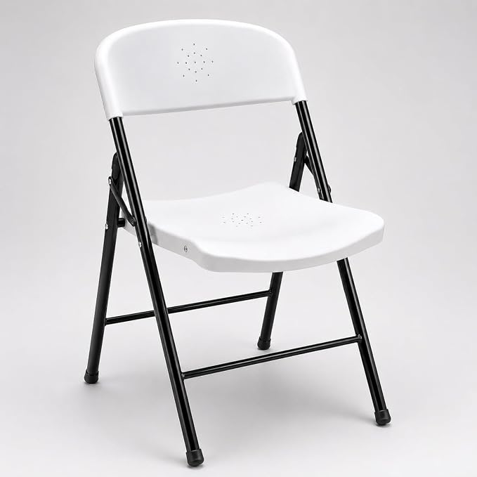 Scaun pliant din plastic, alb, inaltime 78 cm, sezut 40x40 cm