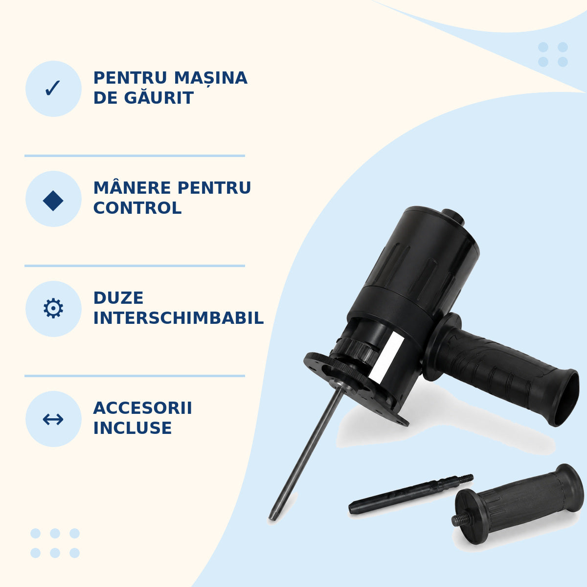 Adaptor Nituitor pentru Mașină de Găurit, cu Mânere și Duze – caracteristici