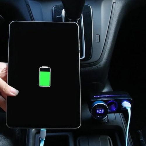 Adaptor priza auto, cu 2 USB, rotire 90°, cu indicator LED, putere 120W, negru
