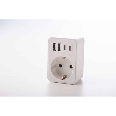 Adaptor simplu 1x Schucko cu USB 2x tip A si 2x tip C, 16A, 250W, alb