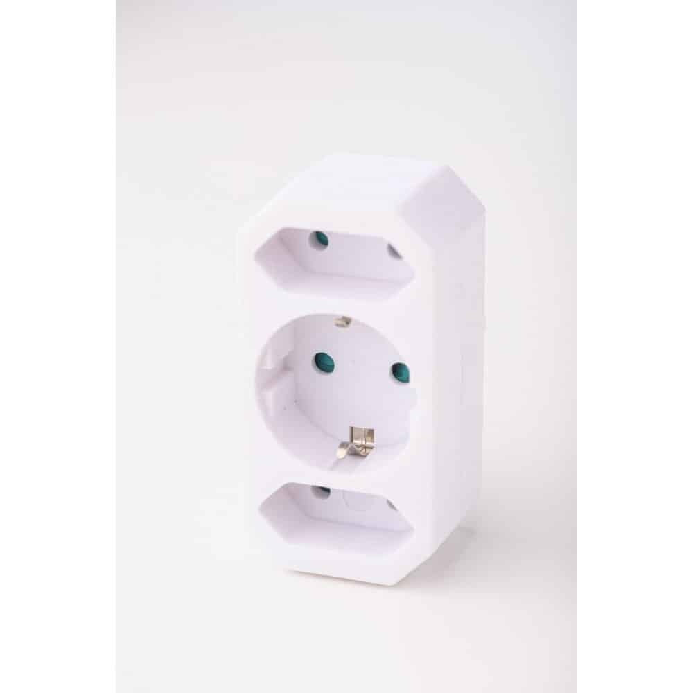 Adaptor triplu 1x Schucko + 2x Euro, 16A, 250V, alb