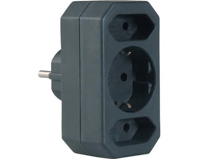 Adaptor triplu 1xSchucko + 2xEuro, 16A, 250V, negru