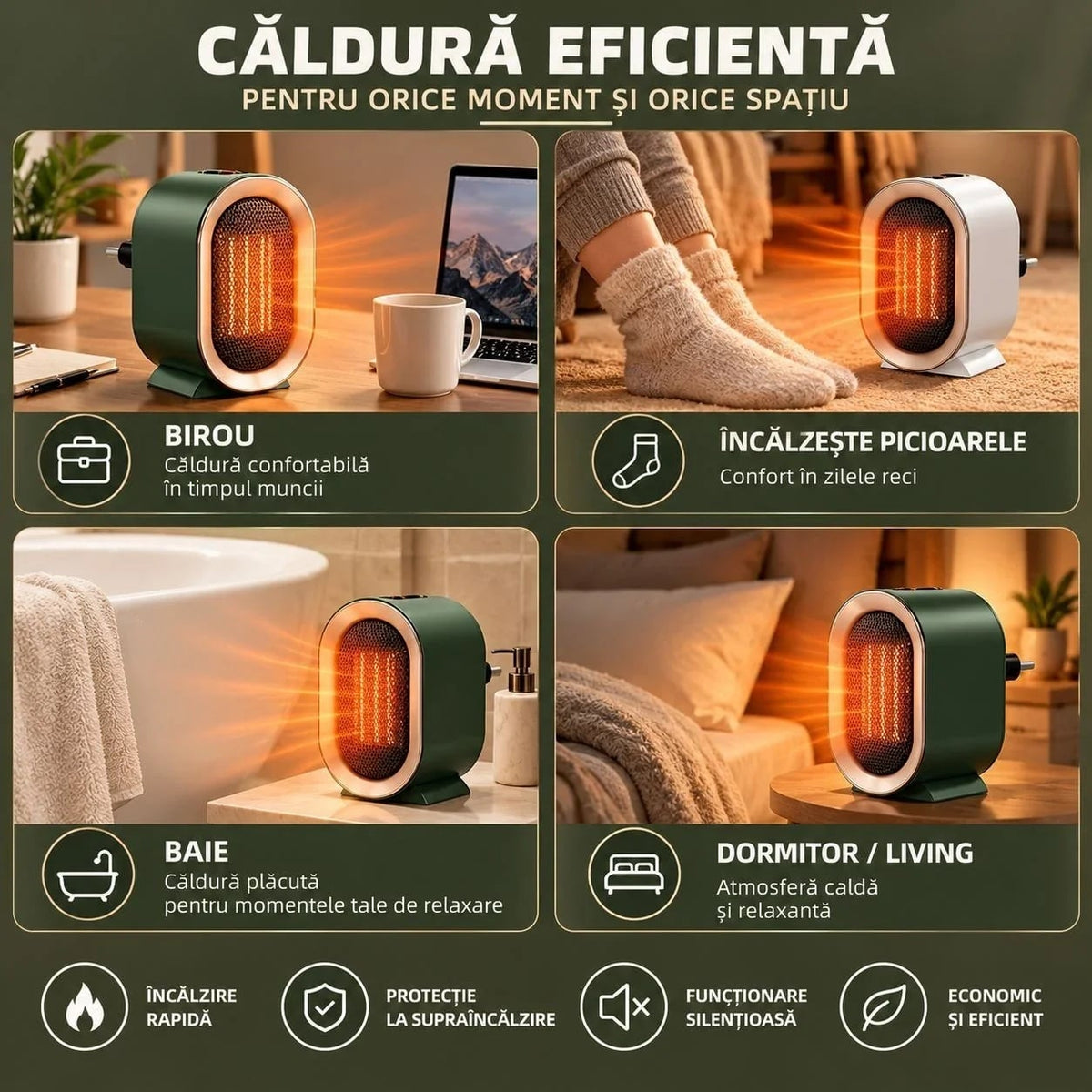 Aerotermă compactă Air Heater, 1200 W, grilă ovală – imagine 2