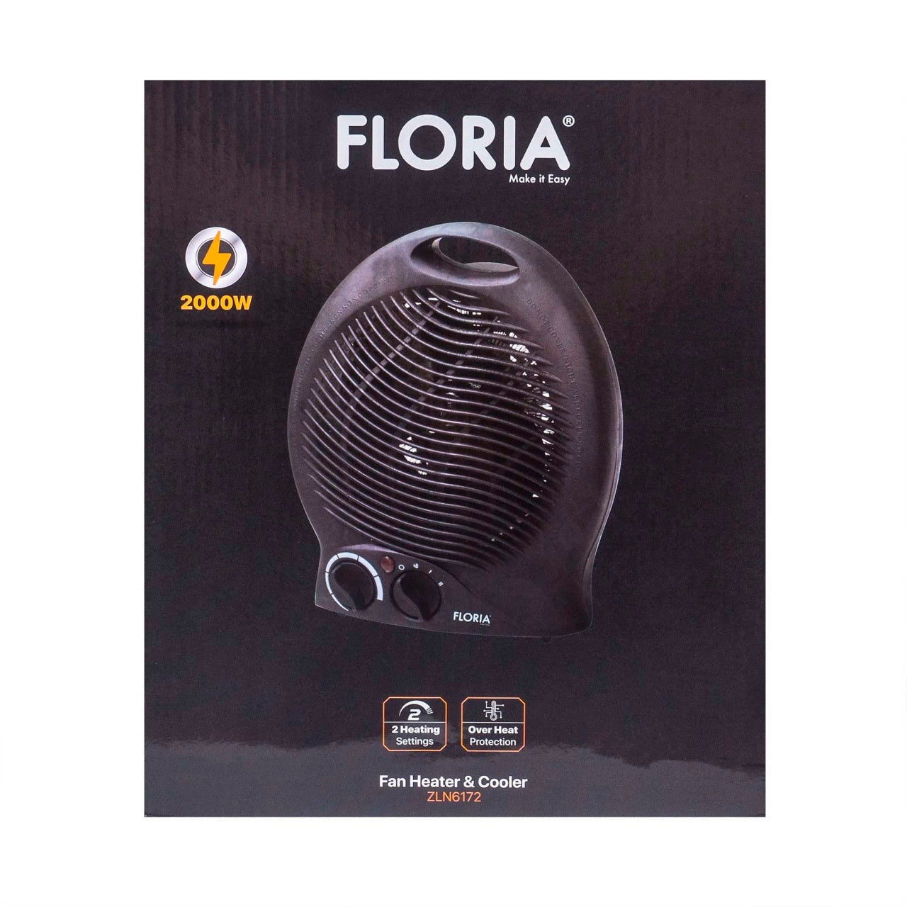 Aeroterma neagra cu 2 niveluri de putere 1000/2000W si termostat reglabil