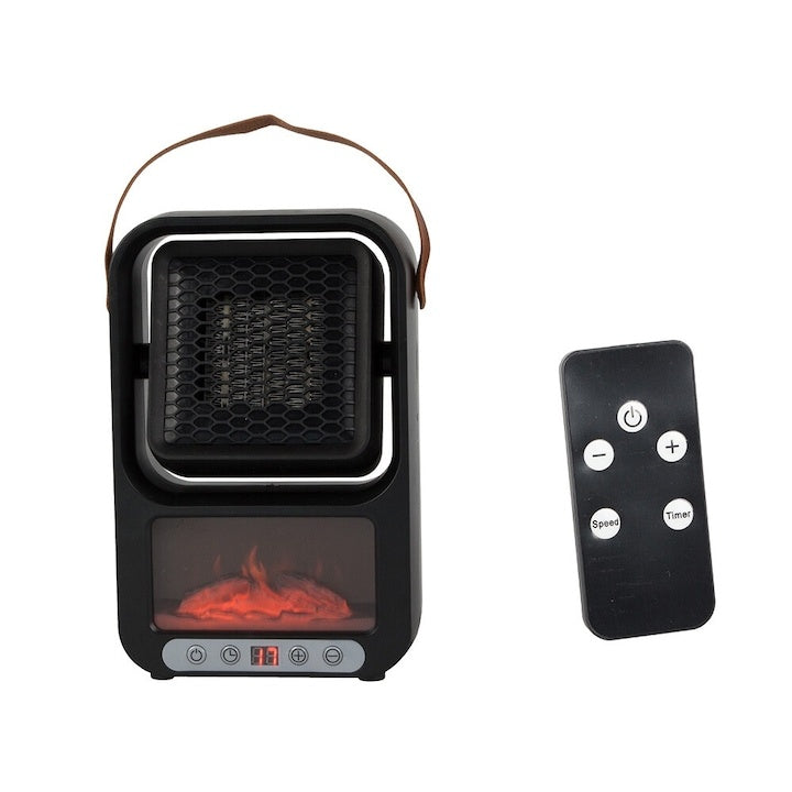 Aeroterma pentru birou, cu reglarea temperaturii, cronometru programabil 12 ore, afisaj LCD, 500W, telecomanda, 24x15.5x7 cm, negru