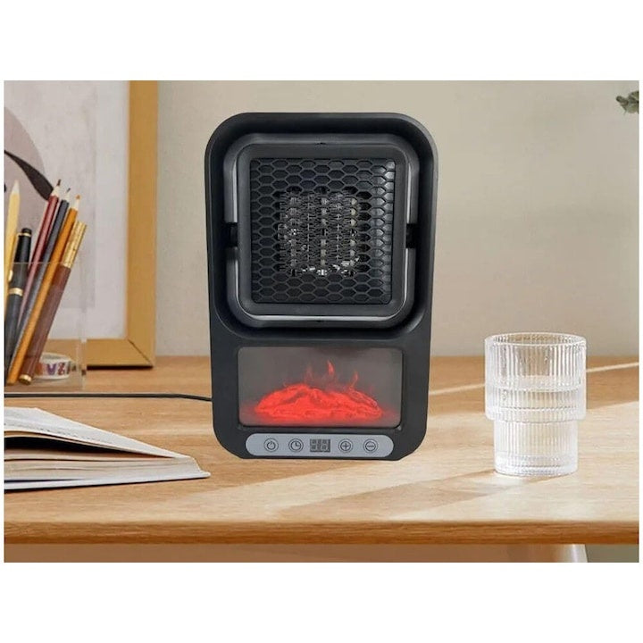 Aeroterma pentru birou, cu reglarea temperaturii, cronometru programabil 12 ore, afisaj LCD, 500W, telecomanda, 24x15.5x7 cm, negru