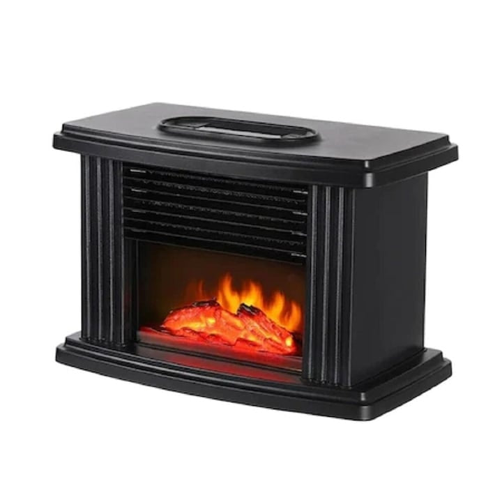 Aeroterma portabila cu efect semineu, cu telecomanda, incalzire instant, dimensiuni 22.3x12.5x14.5 cm, negru