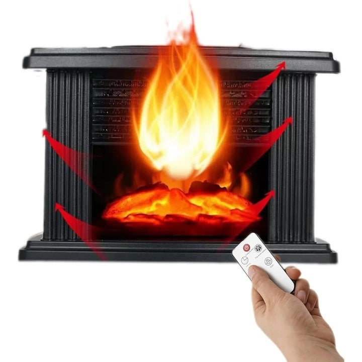 Aeroterma portabila cu efect semineu, cu telecomanda, incalzire instant, dimensiuni 22.3x12.5x14.5 cm, negru