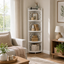 Raft organizator decorativ cu 5 etaje, pentru living, baie sau dormitor, dimensiuni 120x23cm, alb