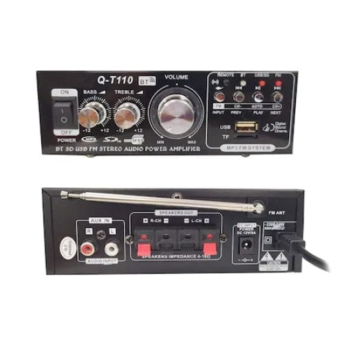 Amplificator bass, tip statie, profesional, cu bluetooth, putere 10W, numar canale 2, cu telecomanda, negru