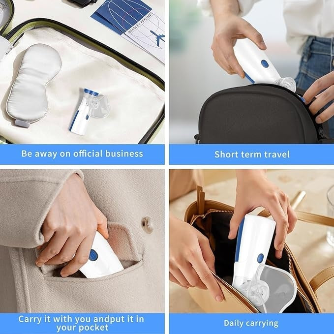 Aparat aerosoli pentru copii si adulti, portabil, alimentare cu baterii/USB, ultrasonic, zgomot redus, din ABS, masca din silicon, alb/albastru