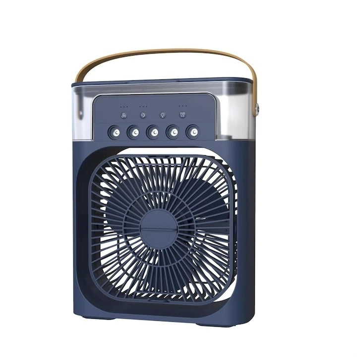 Aparat de aer conditionat, portabil, cu rezervor de apa de 600 ml, cu vapori de apa, ventilatie, umidificator, purificator, albastru