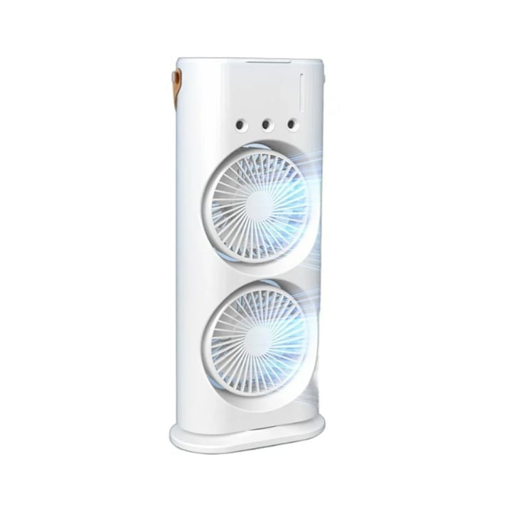 Aparat de aer conditionat portabil de birou cu umidificare prin pulverizare si telecomanda, multifunctional, ecologic, racire eficienta, alb