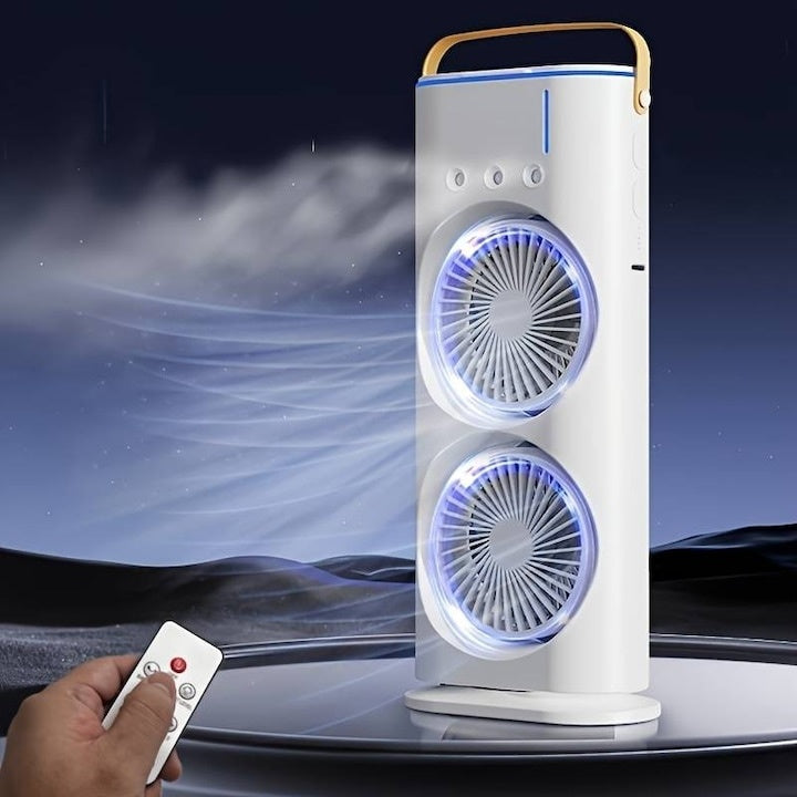 Aparat de aer conditionat portabil de birou cu umidificare prin pulverizare si telecomanda, multifunctional, ecologic, racire eficienta, alb
