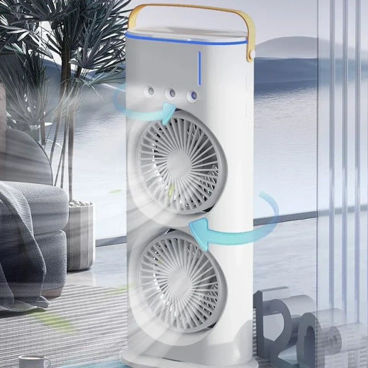 Aparat de aer conditionat portabil de birou cu umidificare prin pulverizare si telecomanda, multifunctional, ecologic, racire eficienta, alb