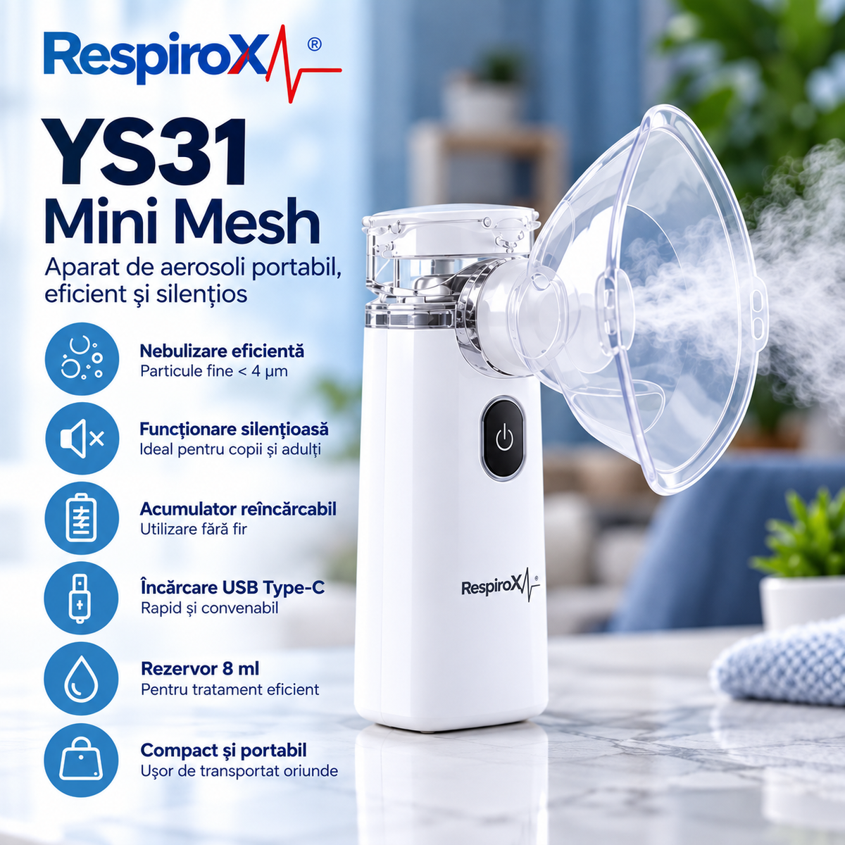 Nebulizator portabil RespiroX Mesh, cu acumulator – imagine 3