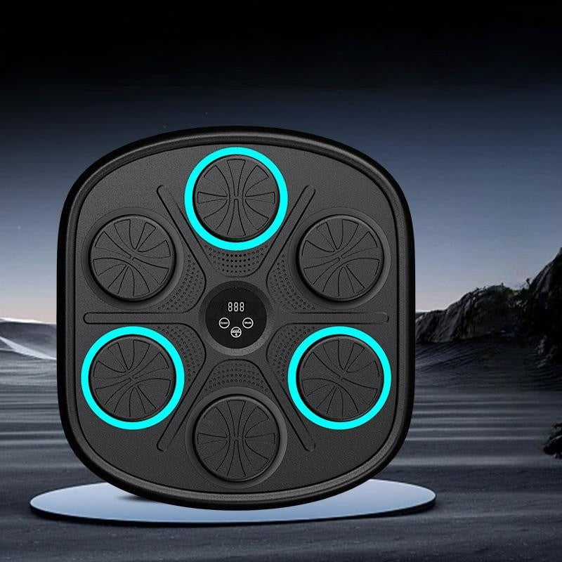 Aparat de box, cu Bluetooth pentru copii si adulti, muzical, display pentru monitorizarea loviturilor, Iluminare LED a zonei de lovire, cu sistem de fixare in perete, negru