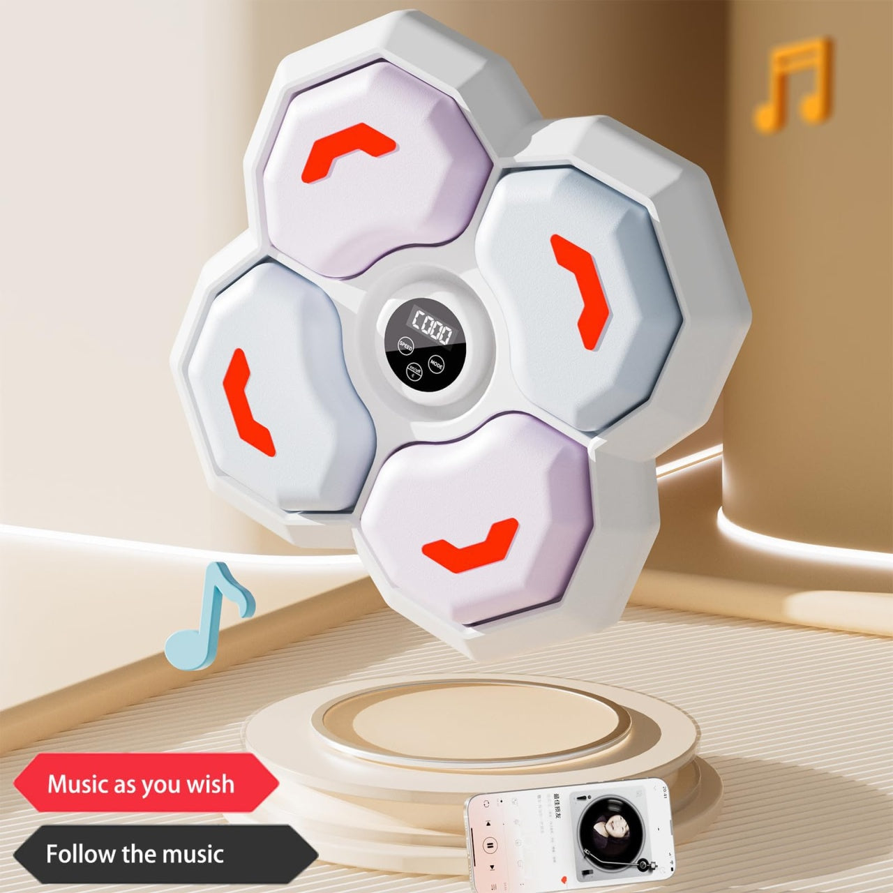 Aparat de box muzical cu Bluetooth pentru copii, tampon electronic de box montat pe perete, moduri usoare si manusi, viteza reglabila pentru adulti, copii, joc de box muzical pentru incepatori, WALALLA, gri