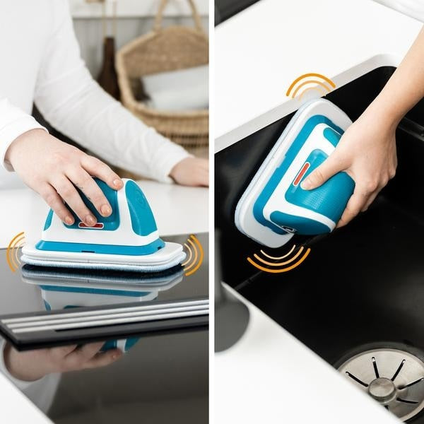 Aparat de curatre electric, pentru multi-suprafete, cu vibratii, maner extensibil, fara cablu, alb/albastru