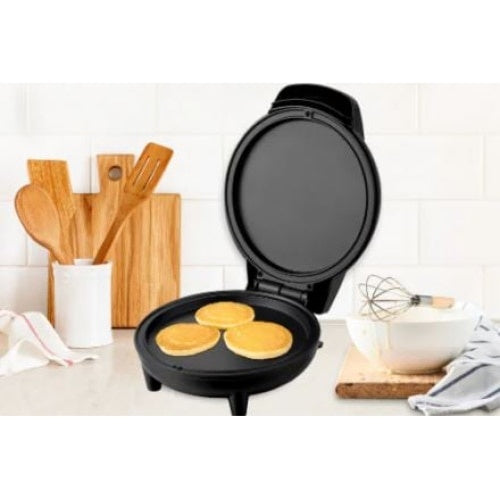 Aparat de gatit pizza, FOXMAG24, putere 1000W, cu suprafete de gatire antiaderente si termostat reglabil, negru, compact