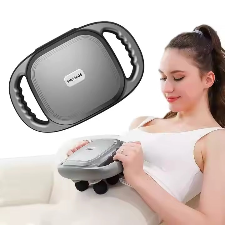 Aparat de masaj fara fir, cu 6 capete, manere anti-alunecare, cu acumulatori, vibratii de inalta frecventa, ecran LCD, gri